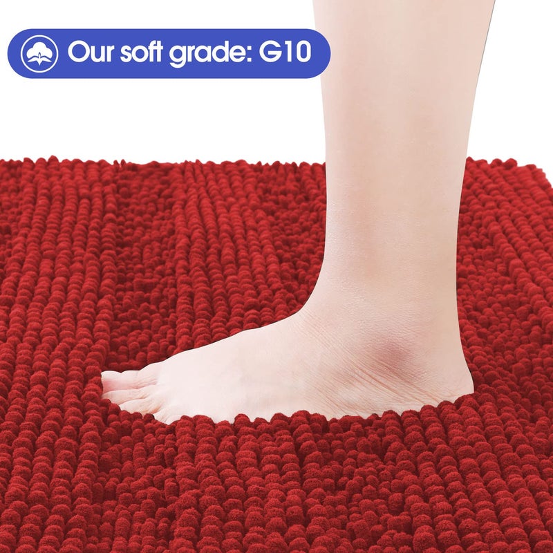 ACCUMTEK Christmas Striped Red Ultra Soft Bathroom Rugs and Mats Set 3 Pieces Bath Mat Set, Thick Chenille Bath Rugs Non Slip Bath Mats for Bathroom, Kitchen, Burgundy - Image 2
